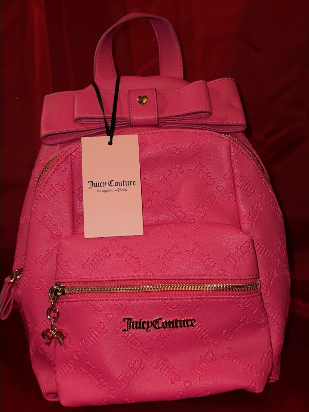 Juicy Couture Bright Pink Bow Mini Backpack with Gold Hardware